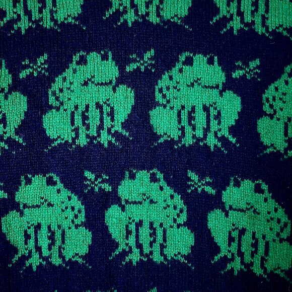 Knit Pics 100% Wool Frog Sweater Pullover Size S Blue Green Long Sleeve Animal - Picture 5 of 7